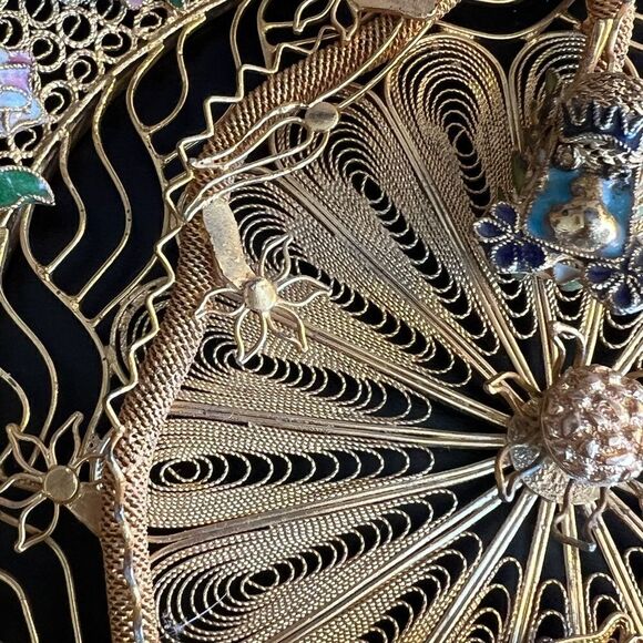 Chinese gold filigree enamel 3D dragon Phoenix decorative plate - Picture 13 of 14